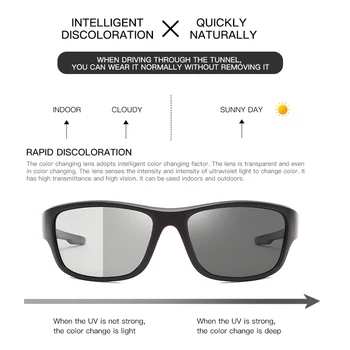 Polarizada Fotossensíveis Homens Óculos de sol de Marca Design de Condução Camaleão Descoloração de Óculos de Sol Preto Anti-Reflexo oculos masculino