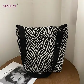 Popular Simples Feminino Diário Moda De Bolsa De Zebra, Leopardo Impresso Saco Crossbody Feminino Lona Ombro Bolsa Totes