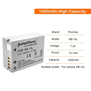 Powtree Para Canon NB-10L NB 10 L de Bateria +USB LCD Duplo Carregador para PowerShot G15 G16 SX40 SX60 CB-2LCE bateria Recarregável