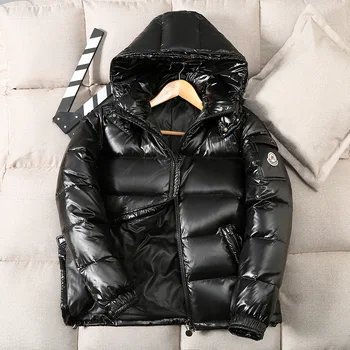Preto brilhante para baixo do casaco para homens e mulheres, casais curto moda de nova marca de moda de inverno Luxuoso casaco parkas
