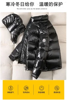 Preto brilhante para baixo do casaco para homens e mulheres, casais curto moda de nova marca de moda de inverno Luxuoso casaco parkas