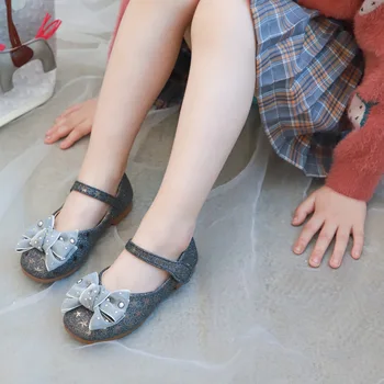 Primavera, Outono de Sapatos de Crianças Meninas Strass princesa sapatos Para Casamentos E Festa de chaussure fille preto rosa Prata 3-15Year de Idade
