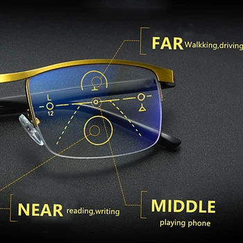 Progressiva Multi-Foco Computador Óculos De Leitura Luz Azul Bloqueio De Liga De Metal Multifocais Óculos Leitores