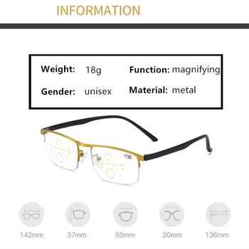 Progressiva Multi-Foco Computador Óculos De Leitura Luz Azul Bloqueio De Liga De Metal Multifocais Óculos Leitores