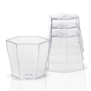 Promoção Fornecedores, Descartáveis de Plástico de Mesa, 55*45mm/60ml Transparente Mini Hexagonal de Vidro Taça de Sobremesa, 20/Pack