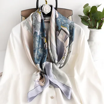 Protetor solar xale mulheres da moda primavera e outono novo imitação de seda 9cm0 impresso decorativos lenços profissional cachecol