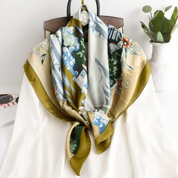 Protetor solar xale mulheres da moda primavera e outono novo imitação de seda 9cm0 impresso decorativos lenços profissional cachecol