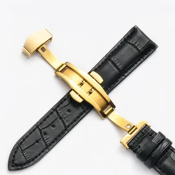 Pulseira de Couro genuíno Com Fecho Borboleta Bandas Croco Grão pulseira Bracelete para Relógio de tamanho em 14 16 18 19 20 21 22 24 mm