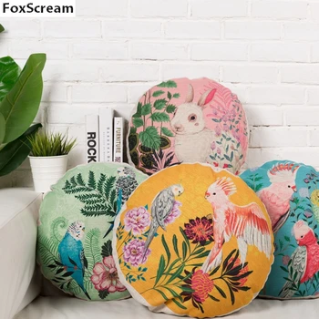 Pássaro Travesseiro Almofada Redonda Almofadas Decorativas Almofadas Florais Cobrir a Decoração da Casa Azul Rosa Azul Sofá de Linho Fronha para o sofá