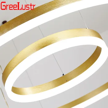 Pós-Moderno Anéis de LED Lâmpada Candelabro Pendente Dimmable Preto Circular de Suspensão de Suspensão de um Quarto de Luz Lâmpada do brilho Remoto
