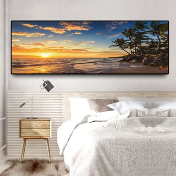 Pôr do sol Natural da Praia do Mar do coqueiro Panorama da Paisagem Tela de Pintura de Cartazes e Impressões de Arte de Parede de Imagem para a Sala de