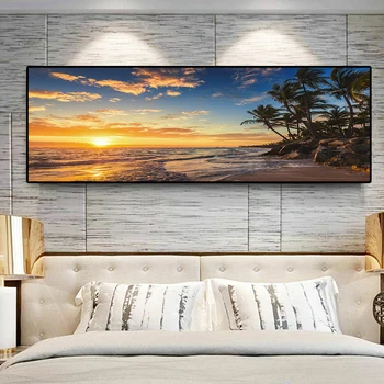 Pôr do sol Natural da Praia do Mar do coqueiro Panorama da Paisagem Tela de Pintura de Cartazes e Impressões de Arte de Parede de Imagem para a Sala de