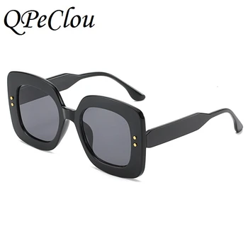 QPeClou Marca de grandes dimensões Mulheres de Óculos de sol Retro Rebite Praça de Óculos de Sol da Moda Vintage Plástico Gradiente de Oculos De Sol UV400
