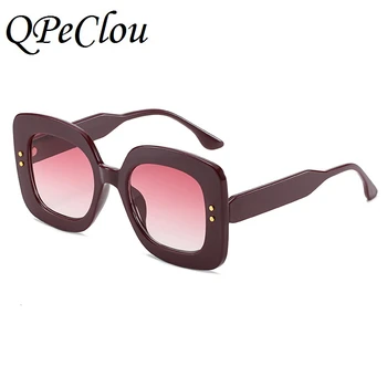 QPeClou Marca de grandes dimensões Mulheres de Óculos de sol Retro Rebite Praça de Óculos de Sol da Moda Vintage Plástico Gradiente de Oculos De Sol UV400