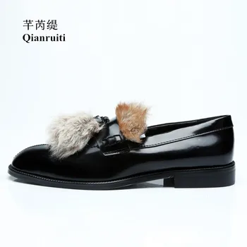 Qianruiti Homens Peludos Cabelo, Sapatos de Pele de Guaxinim Slip-on Sapatos de Fumar Sapatos EU39-EU46 cor Personalizada Homens Casual Sapatos
