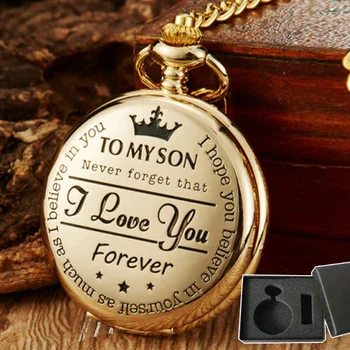 Quartzo Relógio de Bolso Numeral Amor ao Meu Filho Romana Rodada de Exibição Vintage com Caixa de Presente LXH