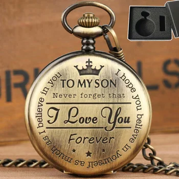 Quartzo Relógio de Bolso Numeral Amor ao Meu Filho Romana Rodada de Exibição Vintage com Caixa de Presente LXH