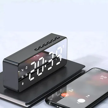 Relógio LED Espelho de Temperatura, Rádio-Despertador Eletrônico sem Fio Relógio Bluetooth Altifalante Visor USB Charge Música B50