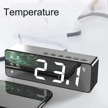 Relógio LED Espelho de Temperatura, Rádio-Despertador Eletrônico sem Fio Relógio Bluetooth Altifalante Visor USB Charge Música B50
