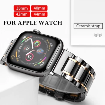 Relógio cerâmico de Banda para a Apple Assistir 44mm 40mm 42mm 38mm Espelho Visão de Cerâmica e Aço de Luxo Bracelete para Apple Relógio 6 5 4 3