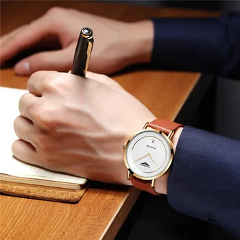 Relógio masculino Genuíno GUANQIN Moda Relógios de homens de melhor Marca de Luxo Ultra Fino de Quartzo Relógio Homens Casual de Couro relógio de Pulso