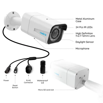 Reolink PoE Camera IP exterior de 5MP com Zoom Óptico de 4x slot para cartão SD de Áudio IP66 Waterproof Infravermelho câmera de Segurança de Bala RLC-511
