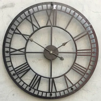 Rodada relógio de parede estilo Europeu Romano relógio decorativo relógio de sala de estar grande vintage, relógios de parede com diâmetro de 40cm Preto