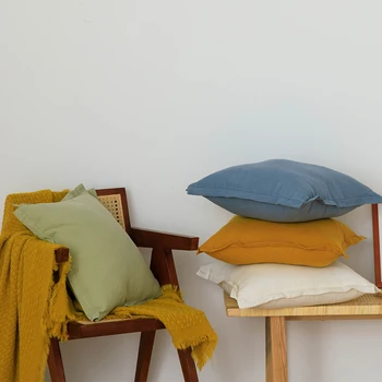 Roupa de cama em algodão Liso Capa de Almofada 50x50cm fronha de Marfim, Mostarda, Verde, Azul, Orlada Para a decoração Home Sofá-Cama de Sofá