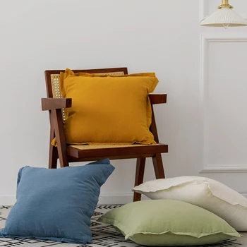 Roupa de cama em algodão Liso Capa de Almofada 50x50cm fronha de Marfim, Mostarda, Verde, Azul, Orlada Para a decoração Home Sofá-Cama de Sofá