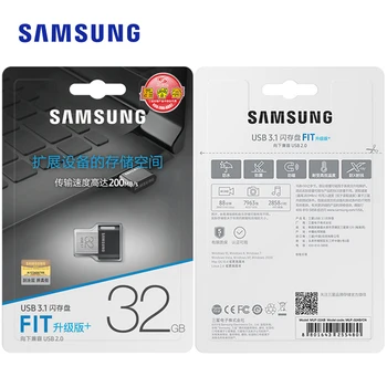 SAMSUNG USB3.1 Unidade Flash USB FIT Plus 32GB 64G 128G 256G Pen Drive Pequeno Memory Stick Dispositivo de Armazenamento compatível com USB 3.0/2.0