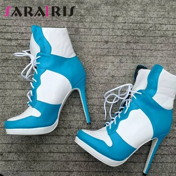 SARAIRIS Plus Size 36-47 nova marca senhora cores misturadas botas de mulheres do partido office sexy fino salto alto tornozelo botas sapatos de mulher 2020