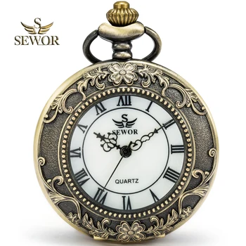 SEWOR 2019 Marca de Luxo de Moda Discagem Reflexiva Cor de Bronze Esmalte de Quartzo Relógio de Bolso Números Romanos Mostrador Branco C150