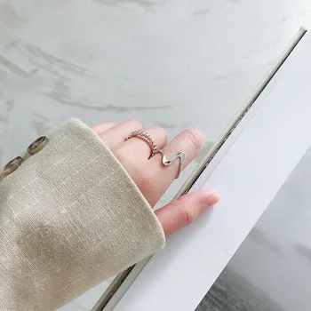SHANICE Prata 925 Esterlina de anilhas Abertas coreano Torcida onda de prata da Cor do Ouro do anel o Anel de Dedo Para as Mulheres Instrução Ajustável