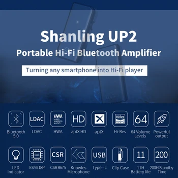 SHANLING UP2 ES9218P Bluetooth Portátil 5.0 Amplificador USB DAC Knowles Microfone LDAC/aptX HD/SBC/AAC HWA 96kHz/24bit