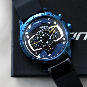 SINOBI Homens do Relógio do Carro Criativo Relógios de Moda Casual Velocidade de Corrida de Esportes do Cronógrafo Relógio de Quartzo de Silicone Relógio Masculino