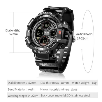 SMAEL Marca de Esportes Homens do Relógio Digital LED Impermeável do Silicone relógio de Pulso de alto Luxo Exército Exterior de Mens Relógios Relógio Masculino