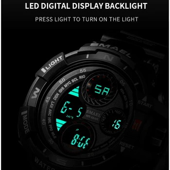 SMAEL Marca de Esportes Homens do Relógio Digital LED Impermeável do Silicone relógio de Pulso de alto Luxo Exército Exterior de Mens Relógios Relógio Masculino