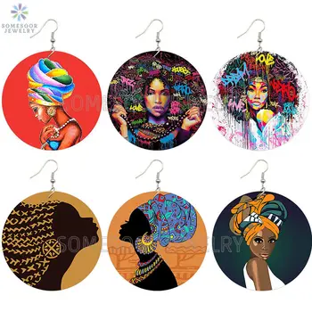 SOMESOOR Amor Afro Étnico Vintage Headwrap Mulher de Madeira Brincos de Rainha Negra Retrato de Artes Desenhos Impressos Para as Mulheres Presentes