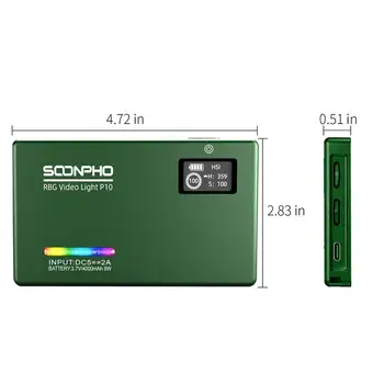 SOONPHO P10 RGB 2500K-8500K Mini-metal de Cor Completa de LED Luz de Vídeo Encher de Luz de lâmpada Built-in Bateria para Câmera de Telefone de Tiro