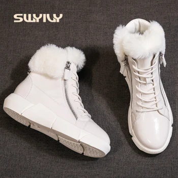 SWYIVY Inverno Mulheres de Neve Tornozelo Botas Impermeáveis 2019 Nova Ins Quente Luz Feminino de Algodão, Sapatos de Plataforma de Moda de Peles de Neve Ankle Boots