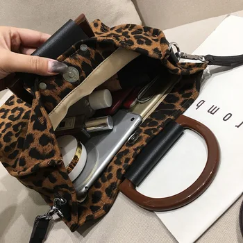 Saco das Mulheres de Luxo, Bolsas de Ombro 2019 Moda Tela de Impressão de Leopardo de Madeira Portátil, Bolsas de Grande Capacidade Comercial das Mulheres Sacos