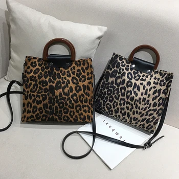 Saco das Mulheres de Luxo, Bolsas de Ombro 2019 Moda Tela de Impressão de Leopardo de Madeira Portátil, Bolsas de Grande Capacidade Comercial das Mulheres Sacos