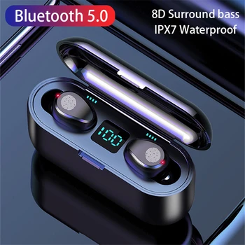 Sem Fio V5.0 Fone de ouvido Bluetooth HD, Fone de ouvido Estéreo de Esportes Impermeável Fone de ouvido Com Dupla Microfone e Bateria 2000mAh Caso da Carga