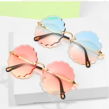 Sem aro com Gradiente Mulheres de grandes dimensões Óculos de sol Vintage Tons Rodada Grandes Óculos de Armação de Luxo Designer de Óculos de sol Feminino 2020 UV400