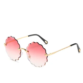 Sem aro com Gradiente Mulheres de grandes dimensões Óculos de sol Vintage Tons Rodada Grandes Óculos de Armação de Luxo Designer de Óculos de sol Feminino 2020 UV400