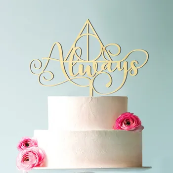 Sempre Cake Topper Inspirado Bolo de Casamento Topper Sempre Bolo de Sinal Hallows Casamento de madeira Cake Topper Espelho Acrílico Ouro