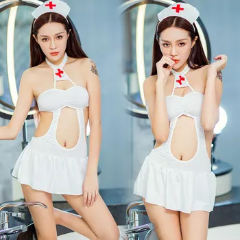 Sexy Roleplay Traje Branco Médico Enfermeira de uniforme e Traje de Mulheres Adultas Roupa Vestir Lingerie Erótica