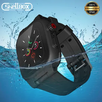 Shellbox Silicone Relógio à prova d'água Caso Para a Apple Faixa de Relógio de 44mm Respirável Bracelete Pulseira Para o iWatch 4 5 Tampa do Relógio do Esporte
