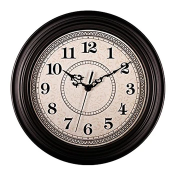 Silenciosa Não passando Rodada Contemprary Antigos Relógios de Parede (12 Polegadas) Decorativo Estilo Vintage,Preto