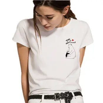 Simples de Moda das Mulheres t-shirt de Verão tamanho Grande Tops de desenho animado Engraçado Peito de impressão Casual Tees